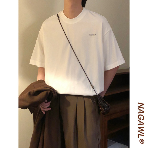 NAGAWL夏季美式复古简约休闲宽松百搭小字母印花圆领短袖T恤上衣