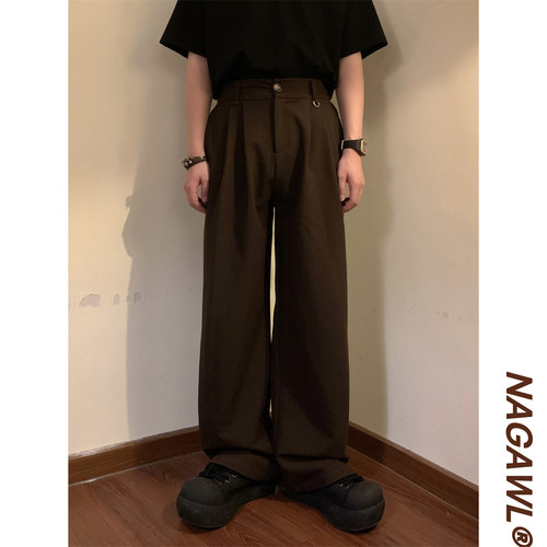 NAGAWL2025夏季美式复古宽松直简休闲裤学院风百搭阔腿西裤长裤男