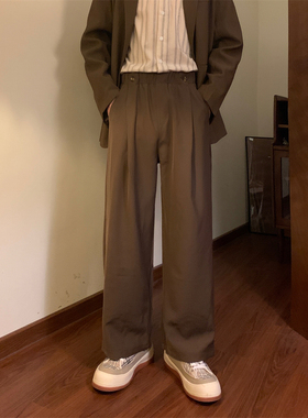 NAGAWL春秋新款日系复古宽松休闲裤子男垂坠感高级感黑色西裤日常