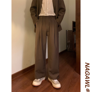 NAGAWL春秋新款日系复古宽松休闲裤子男垂坠感高级感黑色西裤日常