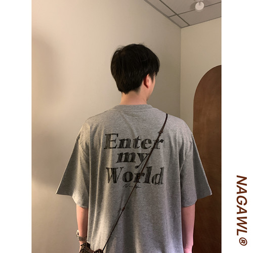 NAGAWL2026夏季日系简约字母印花T恤男宽松休闲少年感短袖上衣潮