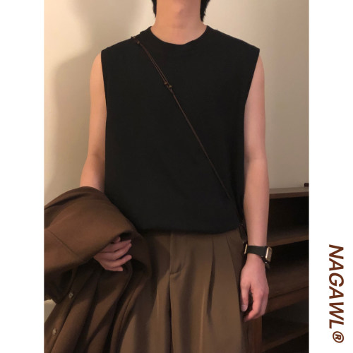 NAGAWL夏季美式复古简约休闲宽松潮牌百搭无袖T恤坎肩背心上衣男