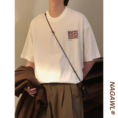 NAGAWL夏季美式复古潮牌字母印花休闲宽松百搭圆领短袖T恤上衣男