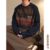 套头长袖 复古拼接宽松拼色渐变圆领插肩袖 卫衣男女 美式 NAGAWL秋季
