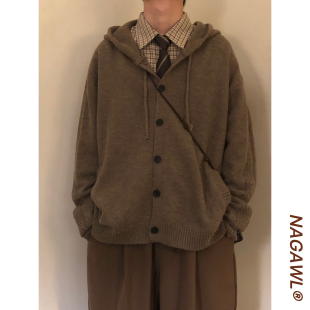 NAGAWL韩系简约慵懒风廓形针织衫连帽秋季新款高智感松弛毛衣外套