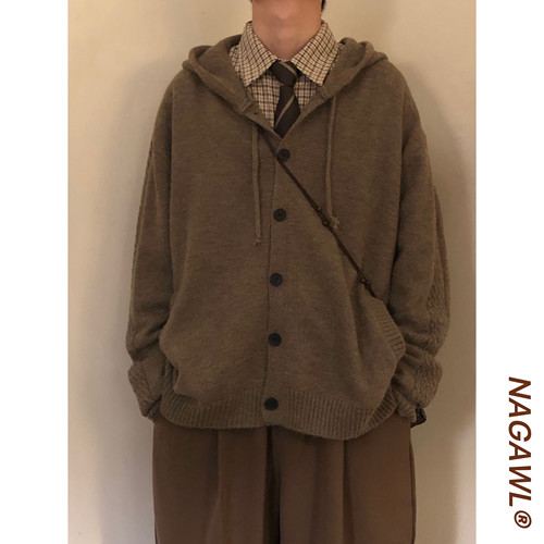 NAGAWL韩系简约慵懒风廓形针织衫连帽秋季新款高智感松弛毛衣外套