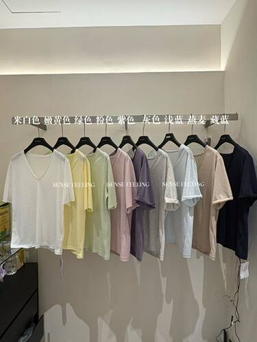 SENSE FEELINGV领慵懒T天丝亚麻宽松短袖T恤