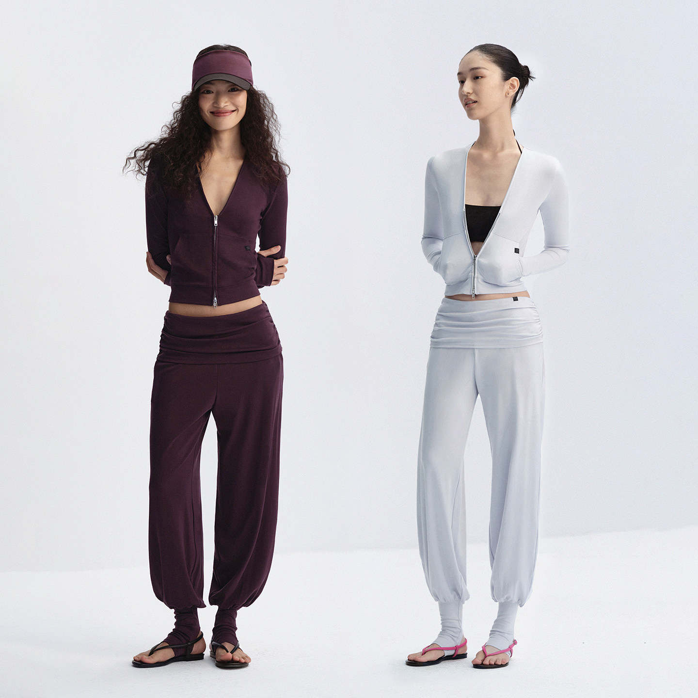 RA everyday 弹力V领修身拉链长袖外套 黑色/紫色/奶蓝色