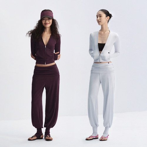 RA everyday 弹力V领修身拉链长袖外套 黑色/紫色/奶蓝色