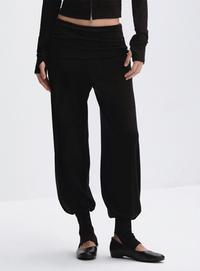 RA everyday 时髦轻运动堆堆腰踩脚羊腿裤 黑色/紫色/奶蓝色