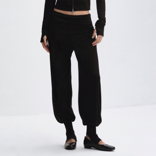 紫色 黑色 时髦轻运动堆堆腰踩脚羊腿裤 奶蓝色 everyday