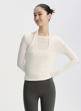 RA everyday 莱赛尔绵羊毛假两件挂脖修身长袖T恤 黑色/白色