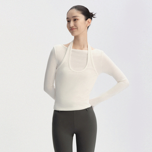 RA everyday 莱赛尔绵羊毛假两件挂脖修身长袖T恤 黑色/白色