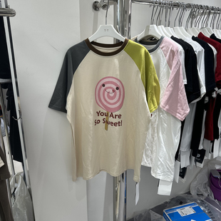 7058 T恤打底衫 T.T巴厘衣柜 圆领字母卡通图案OVERSIZE插肩袖