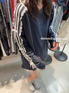 DUODUO 防晒衣上衣 圆领拼接蕾丝白色边条蝴蝶结长袖 T恤薄款