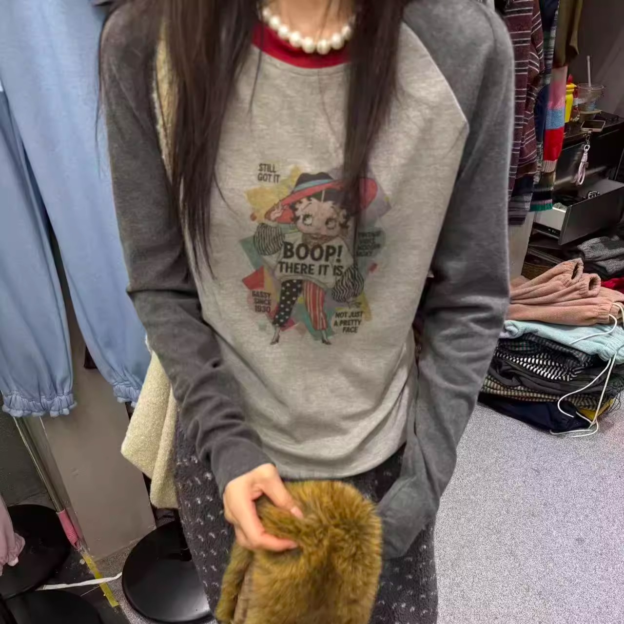 DUODUO圆领字母卡通图案T恤