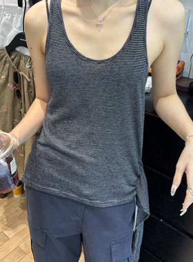 TRUST ME 圆领条纹棉麻无袖背心T恤吊带上衣14588
