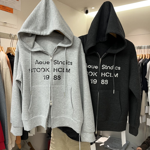 字母松驰感长袖卫衣拉链开衫外套