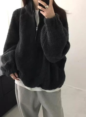 FROMSEVEN 翻领全羊毛高级感半扣厚款保暖宽松套头卫衣上衣打底衫