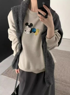 FROMSEVEN 圆领卡通图案厚款保暖套头长袖卫衣高级感上衣打底衫