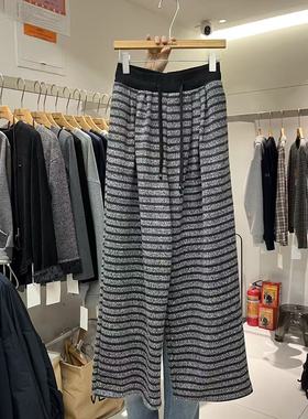 HANMIGAO 抽绳松紧腰条纹拼色宽松阔腿休闲裤拖地裤63209