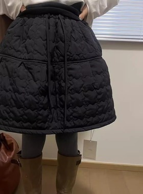 CHEN 松紧腰纯色保暖夹棉半身裙显瘦蓬蓬短裙伞裙靴裙9079