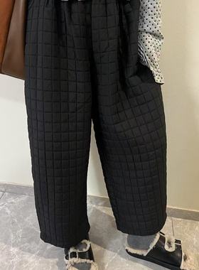 CHEN 松紧腰格子纯色宽松阔腿休闲裤显瘦八分裤9101