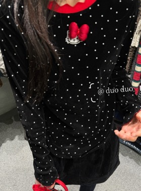 DUODUO 圆领卡通图案圆点长袖T恤百搭打底衫上衣8675