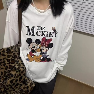 磨毛T恤百搭上衣打底衫 宽松长袖 9082 圆领字母卡通图案厚款 CHEN