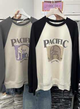 MISSHAPPY 圆领字母卡通图案插肩袖T恤8782