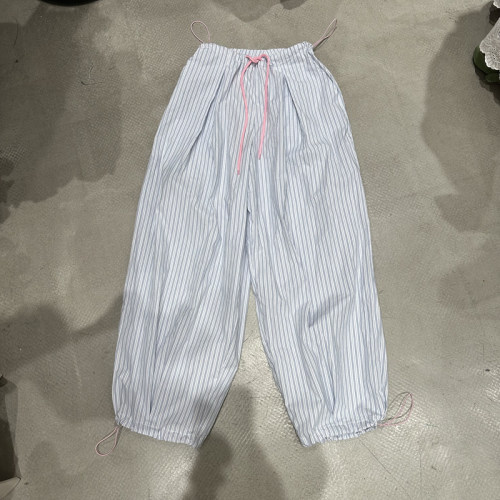 竖条纹束脚卫裤长裤显瘦休闲裤