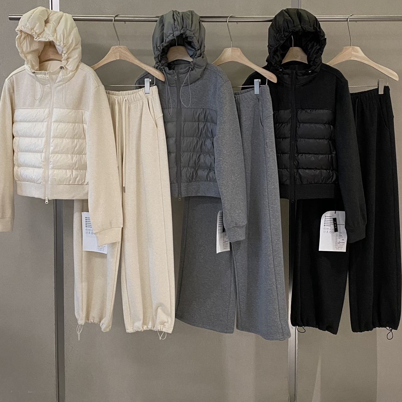 喜大东连帽领白鸭绒羽绒外套套装