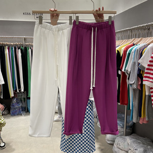 百搭哈伦裤 KISS夏季 9123 小西裤 直筒休闲裤 新款 抽绳松紧腰纯色净版