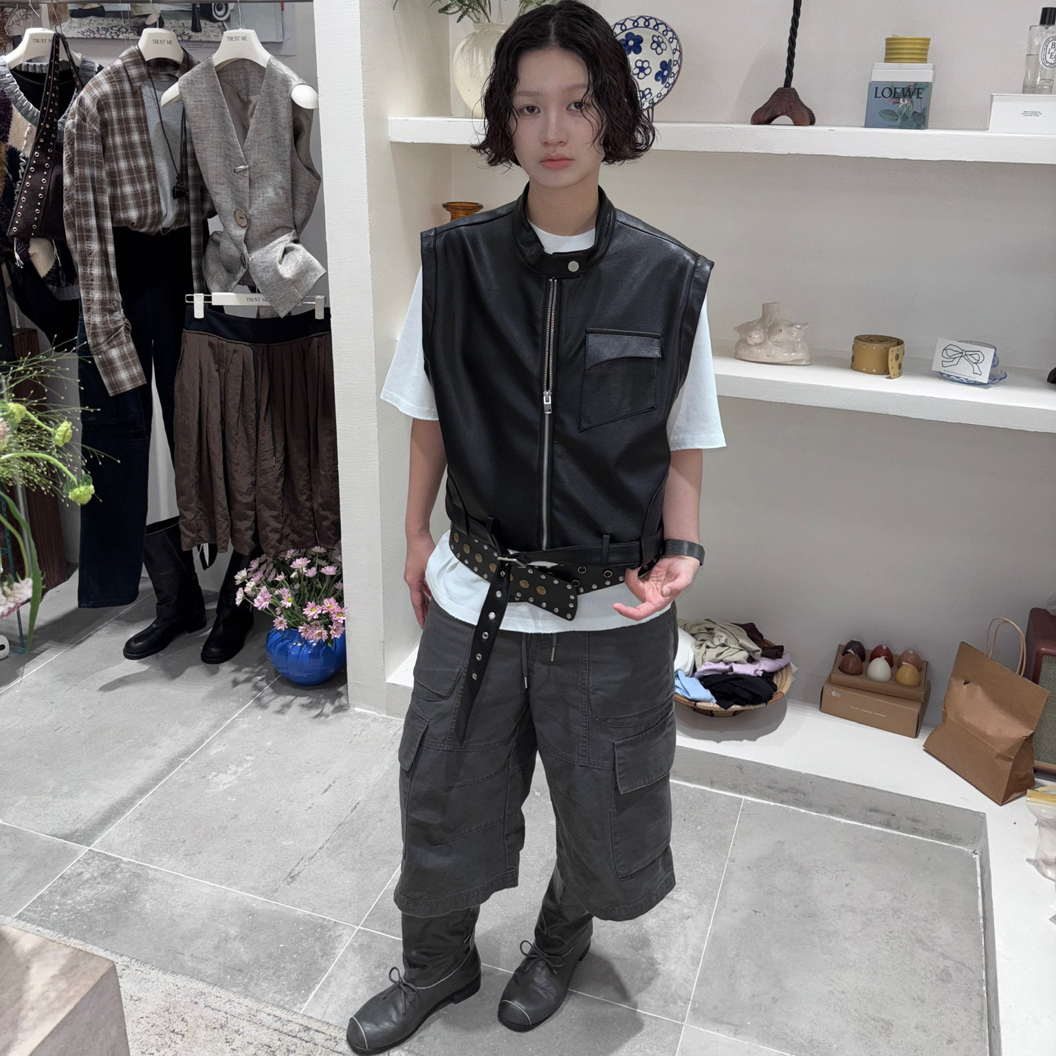 立领短款PU皮皮衣马夹