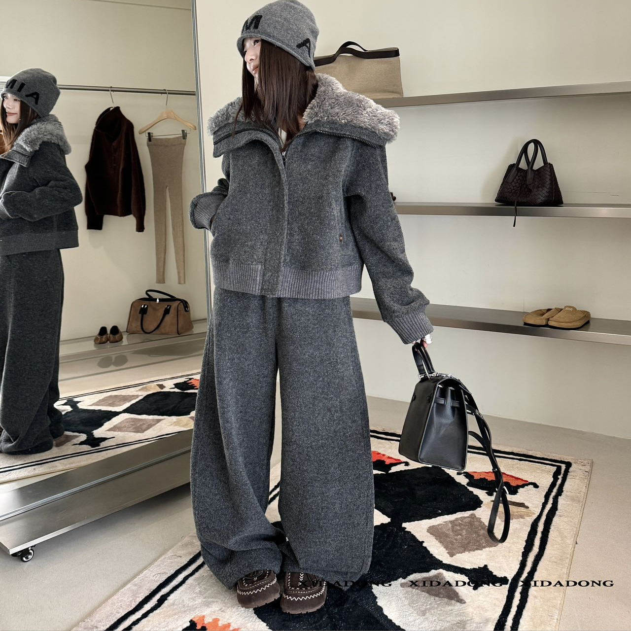 喜大东 毛领加绒卫衣外套+松紧腰阔腿休闲裤套装9762,女装/女士精品,时尚套装,淘宝优惠券,粉丝福利购,淘宝优惠卷