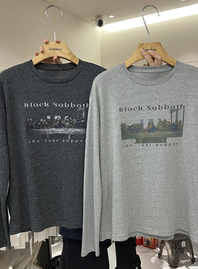 HANMIGAO 圆领字母人像插肩宽松长袖T恤松弛感上衣打底衫63035