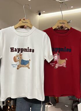 HANMIGAO 圆领字母小马图案宽松短袖T恤百搭打底衫63707