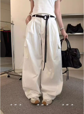 3R3 高腰口袋宽松阔腿帅气工装裤弯刀裤休闲裤