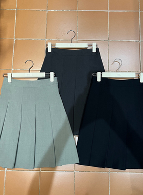PEACE 松紧高腰纯色百褶半身裙显瘦短裙14237