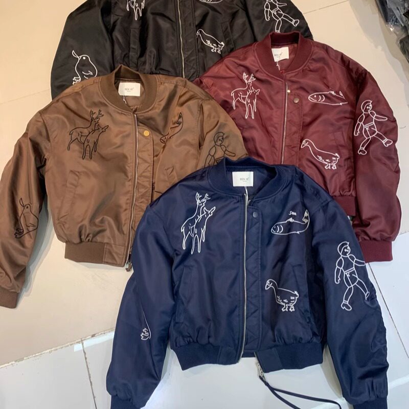字母卡通夹棉风衣外套棒球服