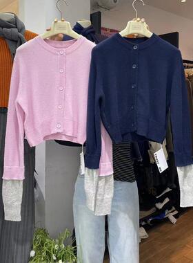 TRUST ME 圆领单排扣设计感袖口拼色针织衫毛衣31248