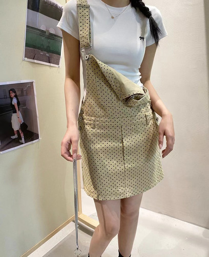 一字领圆点背带裙显瘦短裙A字裙