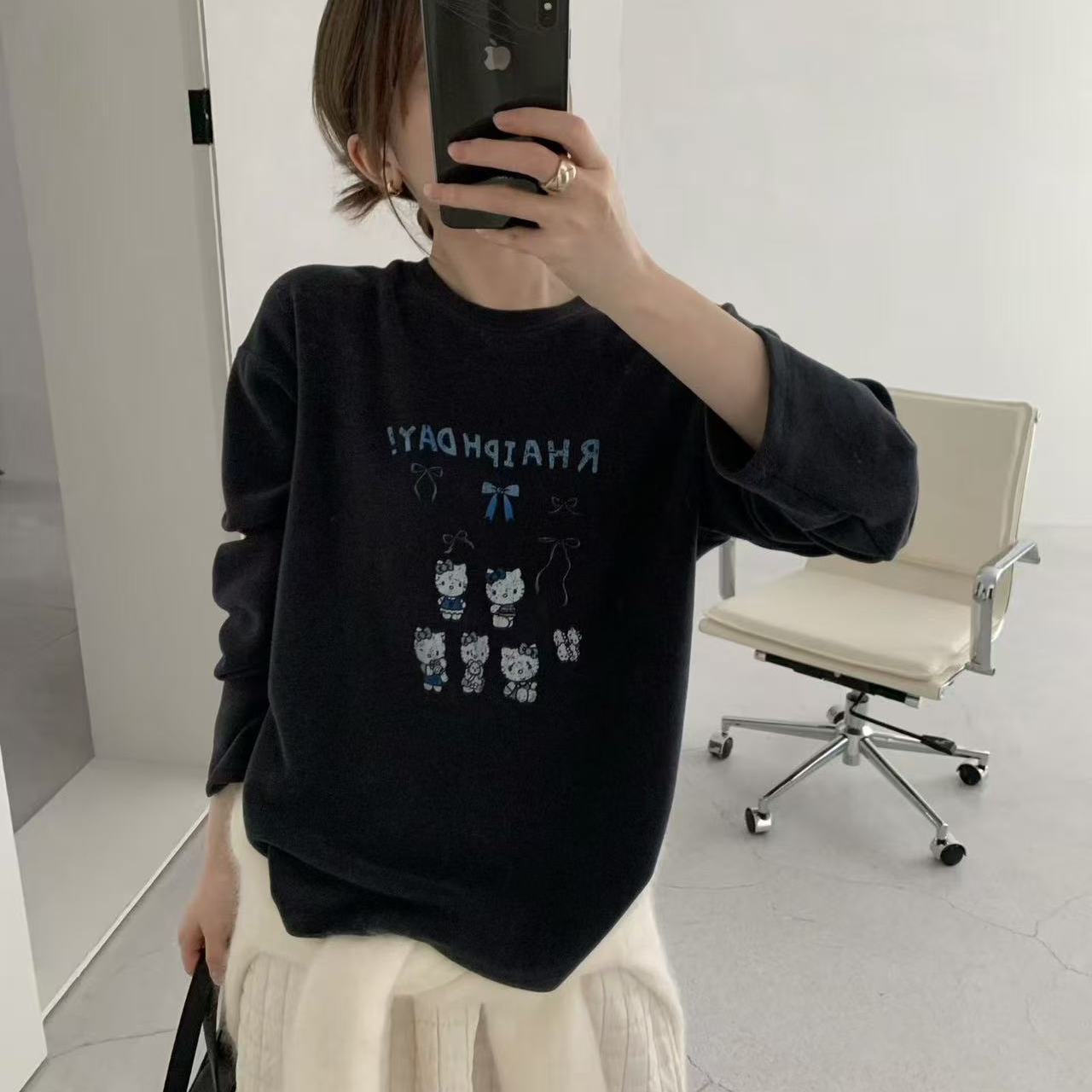 字母卡通图案宽松厚款磨毛T恤