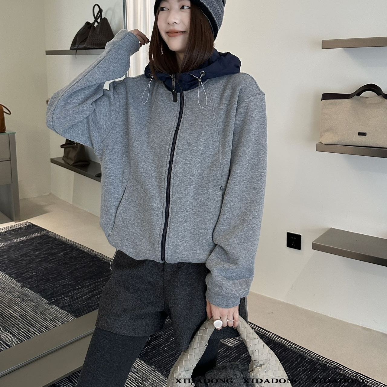 拼色高级感加绒保暖卫衣拉链开衫