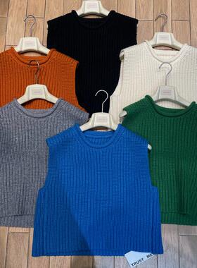 TRUST ME 圆领纯色简约短款无袖背心针织衫马夹毛衣31348