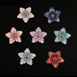 2个价diy配件20mm合金立体花心花托合金保色五瓣花发簪头饰材料