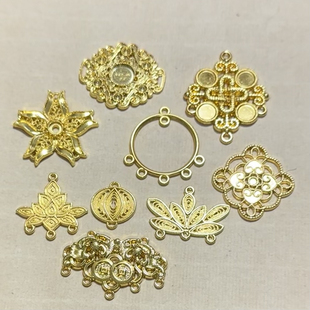 5个价 蝶恋花合金镂空花托项链汉服璎珞压襟吊坠古风手工配件