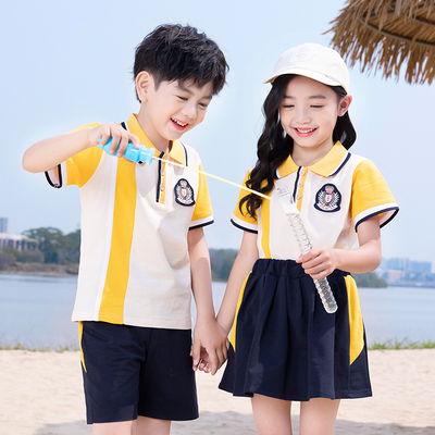 幼儿园园服夏季毕业照服装儿童夏天纯棉黄色校服小学生班服运动会