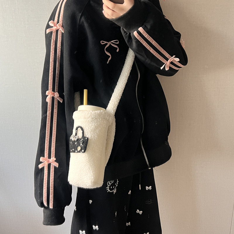 秋冬毛绒保温杯套手提单肩斜挎包