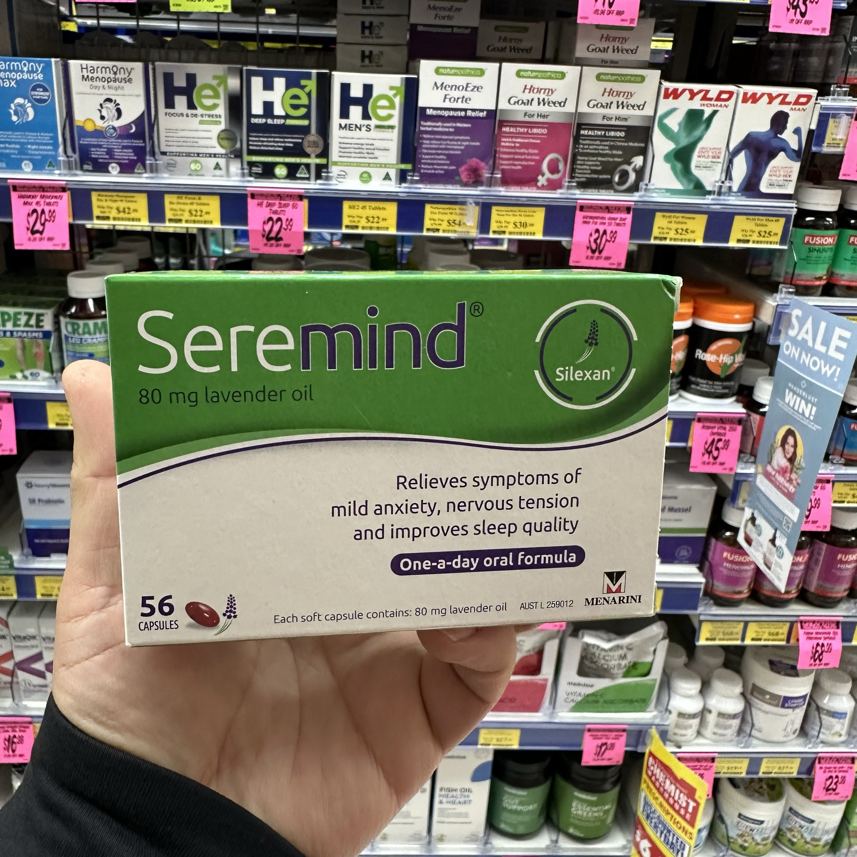 澳洲直邮Seremind薰衣草油胶囊睡眠56粒